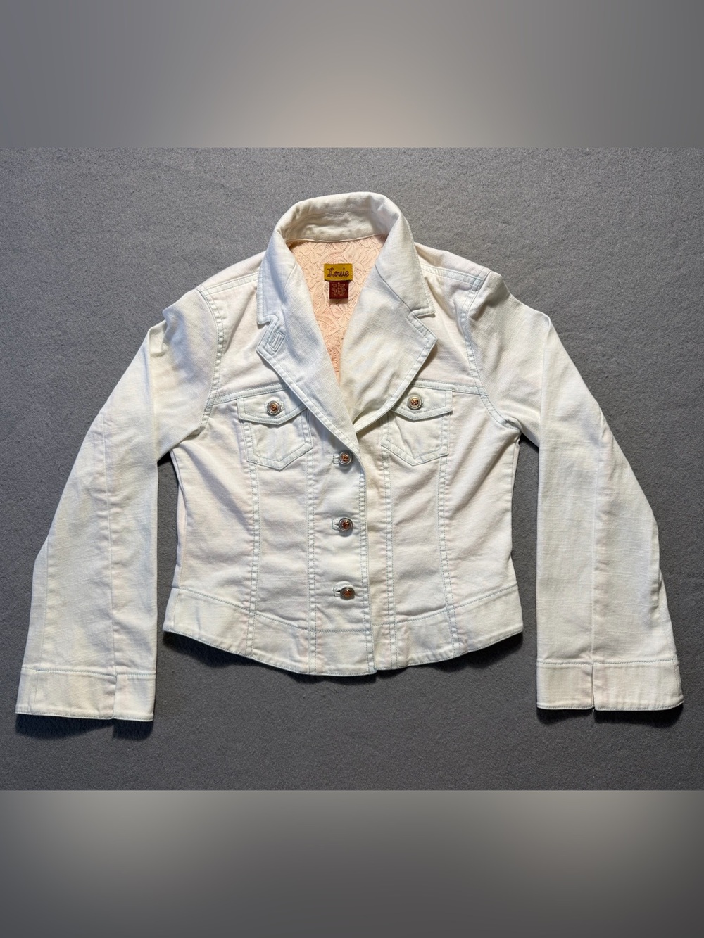Louie White Denim Jacket Womens Size 4 Wide Sleeve Western Light Blue Stitching